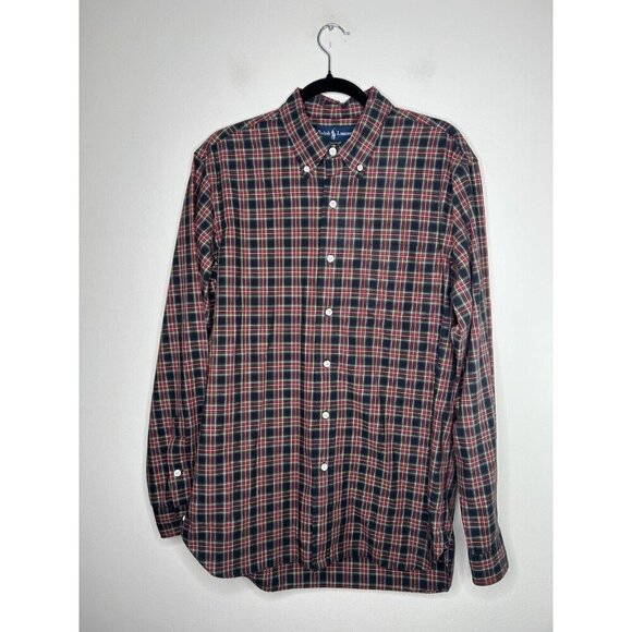 Ralph Lauren Long Sleeve Plaid Button Up Shirt Mens Red Black Size Large - Picture 1 of 9